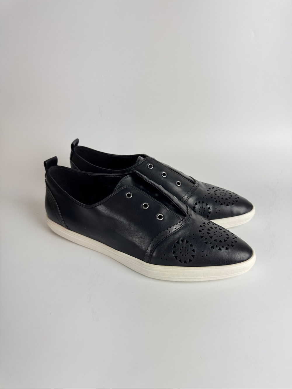 Nine West Women Black Perforated Slip-On Sneakers